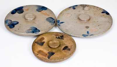 Lot of Three: Decorated Stoneware Lids