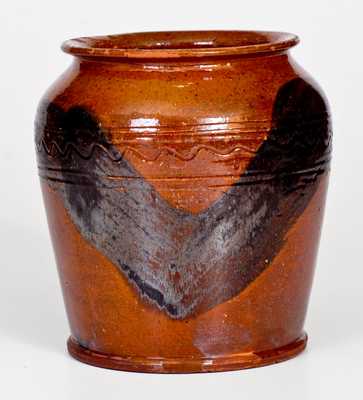 Redware Jar w/ Manganese Decoration and Incised Lines, Pennsylvania, 19th century