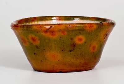 Unusual Small-Sized Redware Bowl with Yellow-Slip Lines on Interior