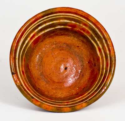 Unusual Small-Sized Redware Bowl with Yellow-Slip Lines on Interior