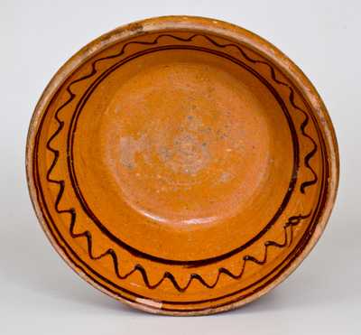 Handled Redware Bowl with Manganese Slip Decoration