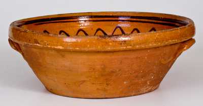 Handled Redware Bowl with Manganese Slip Decoration