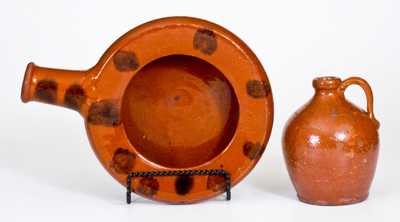 Lot of Two: Redware Urinal and Redware Jug with Initials "J. F. R." Incised on Underside