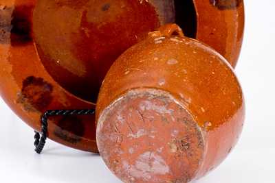 Lot of Two: Redware Urinal and Redware Jug with Initials "J. F. R." Incised on Underside