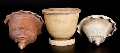 Lot of Three: Rare Galena, Illinois, Redware incl. Two Hanging Baskets and Flowerpot