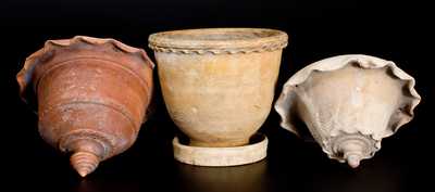 Lot of Three: Rare Galena, Illinois, Redware incl. Two Hanging Baskets and Flowerpot