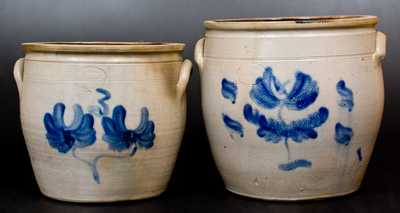 Lot of Two: F. J. CAIRE / Huntington, L.I. Stoneware Jars with Floral Decoration