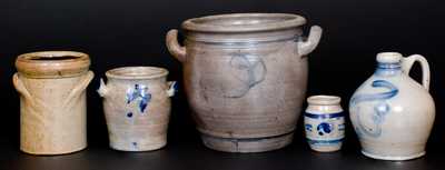 Lot of Five: Decorated Stoneware Vessels, 19th Century German and Contemporary American