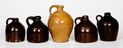 Lot of Five: Stoneware Jugs incl. Signed MEDFORD Example