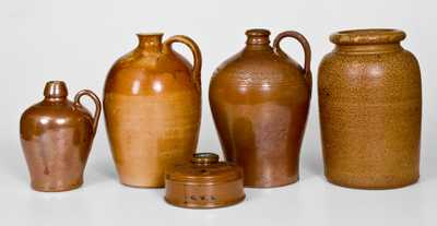 Lot of Five: English Stoneware Vessels incl. G.W.R. Inkwell