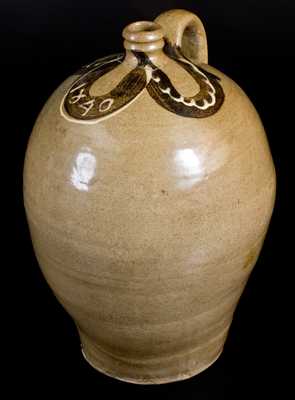 Exceptional Phoenix Factory, Edgefield District, SC Stoneware Jug w/ Two-Color Slip Decoration and 1840 Date