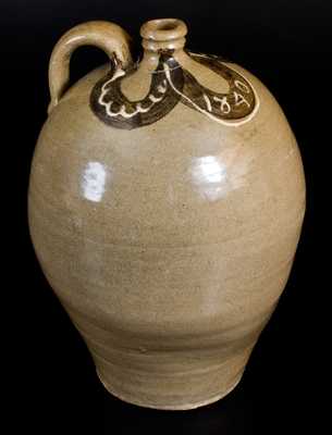 Exceptional Phoenix Factory, Edgefield District, SC Stoneware Jug w/ Two-Color Slip Decoration and 1840 Date