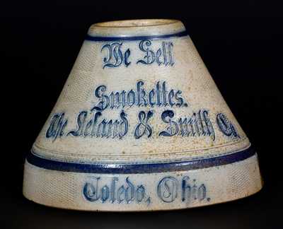 Large-Sized Stoneware Match Safe with Toledo, Ohio Advertising (Whites Utica)