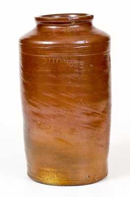 Very Rare Signed Crolius (NY) Stoneware Fruit Jar, Impressed QUINCES and PEARS