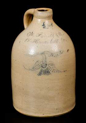 Rare Half-Gallon New York Stoneware Advertising Jug w/ Incised Federal Eagle