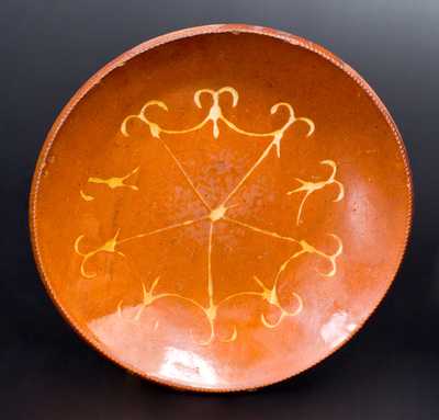 Huntington, Long Island Redware Plate w/ Impressed Slip Decoration