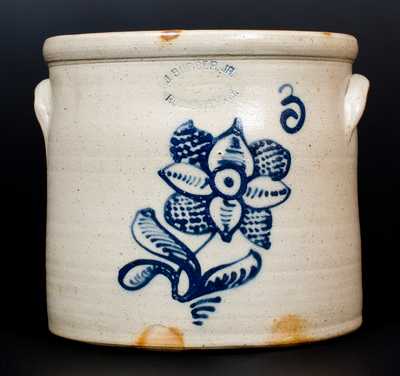 J. BURGER, JR. / ROCHESTER, N.Y. Stoneware Crock w/ Cobalt Floral Decoration