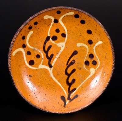 Pennsylvania Redware Plate w/ Two-Color-Slip Tulip Decoration, probably Berks County