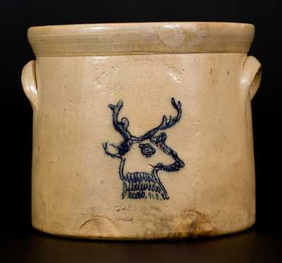 F.T. WRIGHT & SON. / STONE WARE / TAUNTON, MASS Crock w/ Stenciled Deer Head