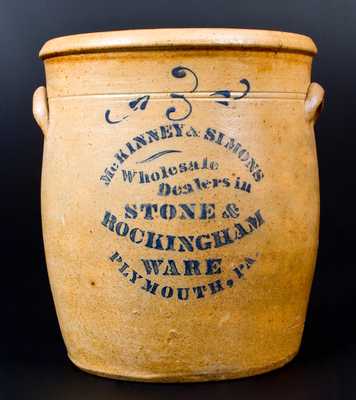 Unusual  Plymouth, Pennsylvania Stoneware Advertising Crock