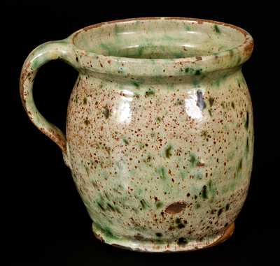 Very Fine Redware Stew Pot w/ Speckled Copper Glaze, Maine origin