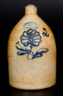 J. BURGER, JR. / ROCHESTER N.Y. Stoneware Jug with Cobalt Floral Decoration