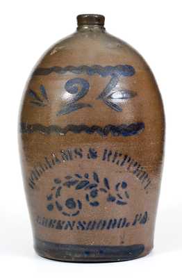 WILLIAMS & REPPERT. / GREENSBORO, PA Cobalt-Decorated Stoneware Jug