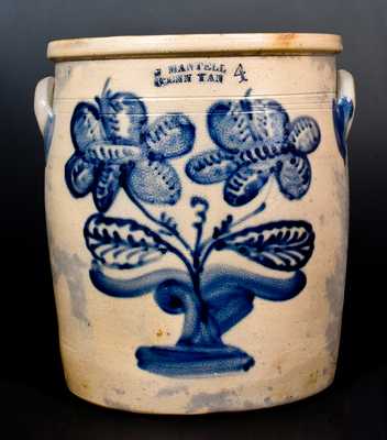Four-Gallon J. MANTELL / PENN YAN, NY Stoneware Jar w/ Elaborate Cobalt Floral