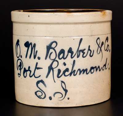 Rare One-Gallon Port Richmond, Staten Island, New York Stoneware Advertising Crock