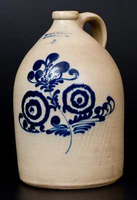 J. & E. NORTON / BENNINGTON, VT Stoneware Jug w/ Bold Slip-Trailed Floral Decoration