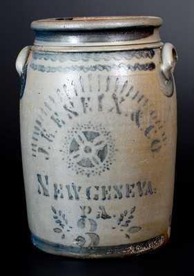 J. E. ENEIX & CO. / NEW GENEVA, PA Stoneware Jar w/ Stenciled and Freehand Decoration