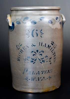 6 Gal. RICHEY & HAMILTON / PALATINE, W. VA Stoneware Jar w/ Floral Vine Decoration