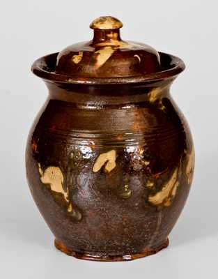 Unusual Redware Covered Jar with Marbled Glazed