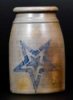 Western PA Stoneware Canning Jar w/ Stenciled Double Star Decoration