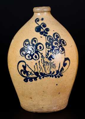 Midwestern Stoneware Jug with Elaborate Slip-Trailed Floral Decoration