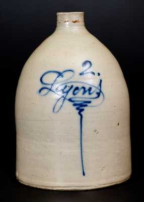 J. FISHER / LYONS, NY Stoneware Jug with Slip-Trailed 