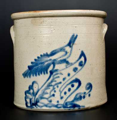 ADAM CAIRE / PO'KEEPSIE, NY Stoneware Crock with Elaborate Bird on Stump Decoration