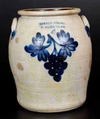 4 Gal. COWDEN & WILCOX / HARRISBURG, PA Stoneware Jar w/ Grapes Decoration