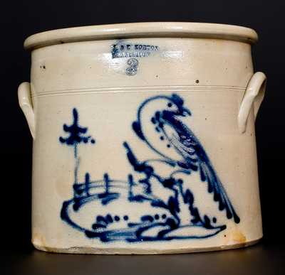 J. & E. NORTON / BENNINGTON, VT Stoneware Crock w/ Fine Pheasant Decoration