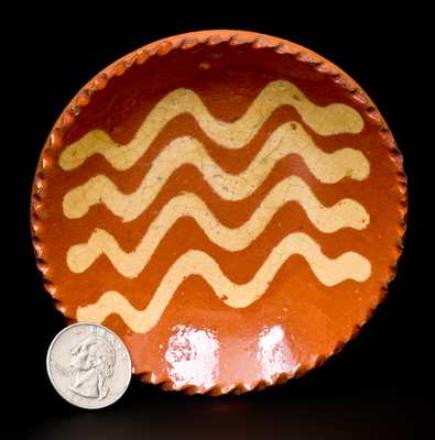 Miniature Pennsylvania Redware Plate with Yellow Slip Decoration