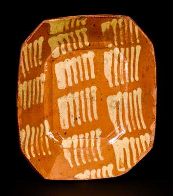 Early Small-Sized Slip-Decorated Redware Loaf Dish, probably Philadelphia