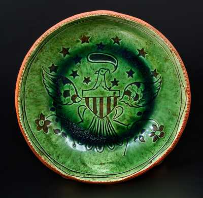 Fine Sgraffito Jacob Medinger Redware Plate with Eagle Design