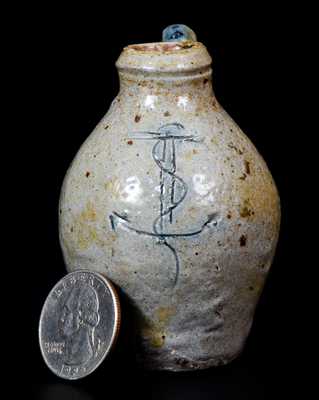 Fine Miniature Stoneware Jug w/ Incised Anchor Decoration, early 19th century