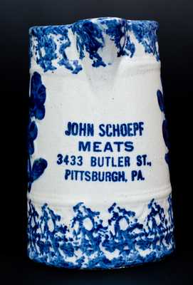 Rare Spongeware Pitcher with PITTSBURGH, PA Advertising