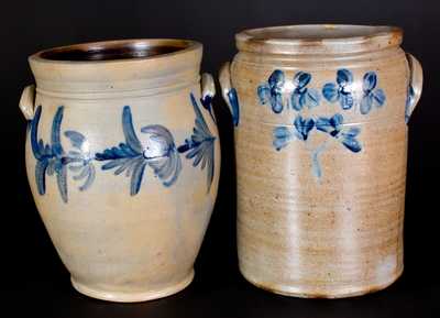 Lot of Two: Mid-Atlantic Stoneware Jars with Floral Decoration