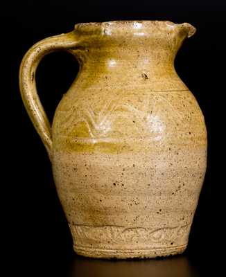 Unusual Alkaline-Glazed Southern Stoneware Pitcher with Coggled Decoration