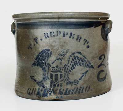 T. F. REPPERT / GREENSBORO, PA Stoneware Cake Crock w/ Stenciled Eagle Decoration