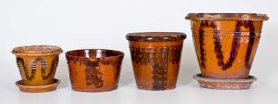 Lot of Four: Pennsylvania Redware w/ Coggled and Sponged Manganese Decoration