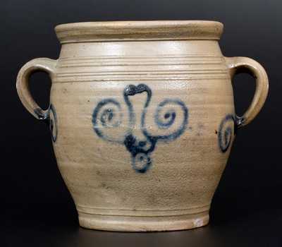 Very Rare Abraham Mead Vertical-Handled Stoneware Jar, Greenwich, CT, circa 1790