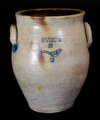 Rare S. T. BREWER / NEW LONDON Stoneware Jar w/ Incised Bird Decoration